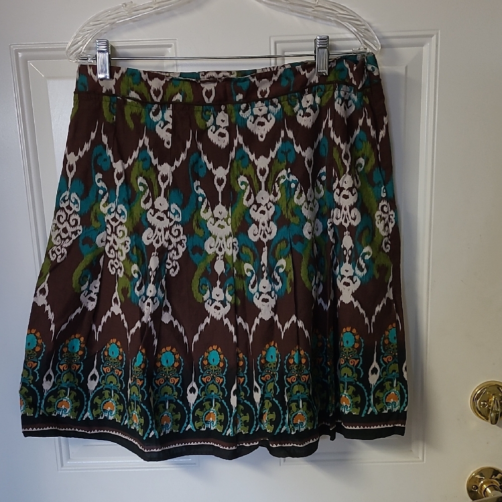 Notations Brown and Blue Mini Skater Skirt